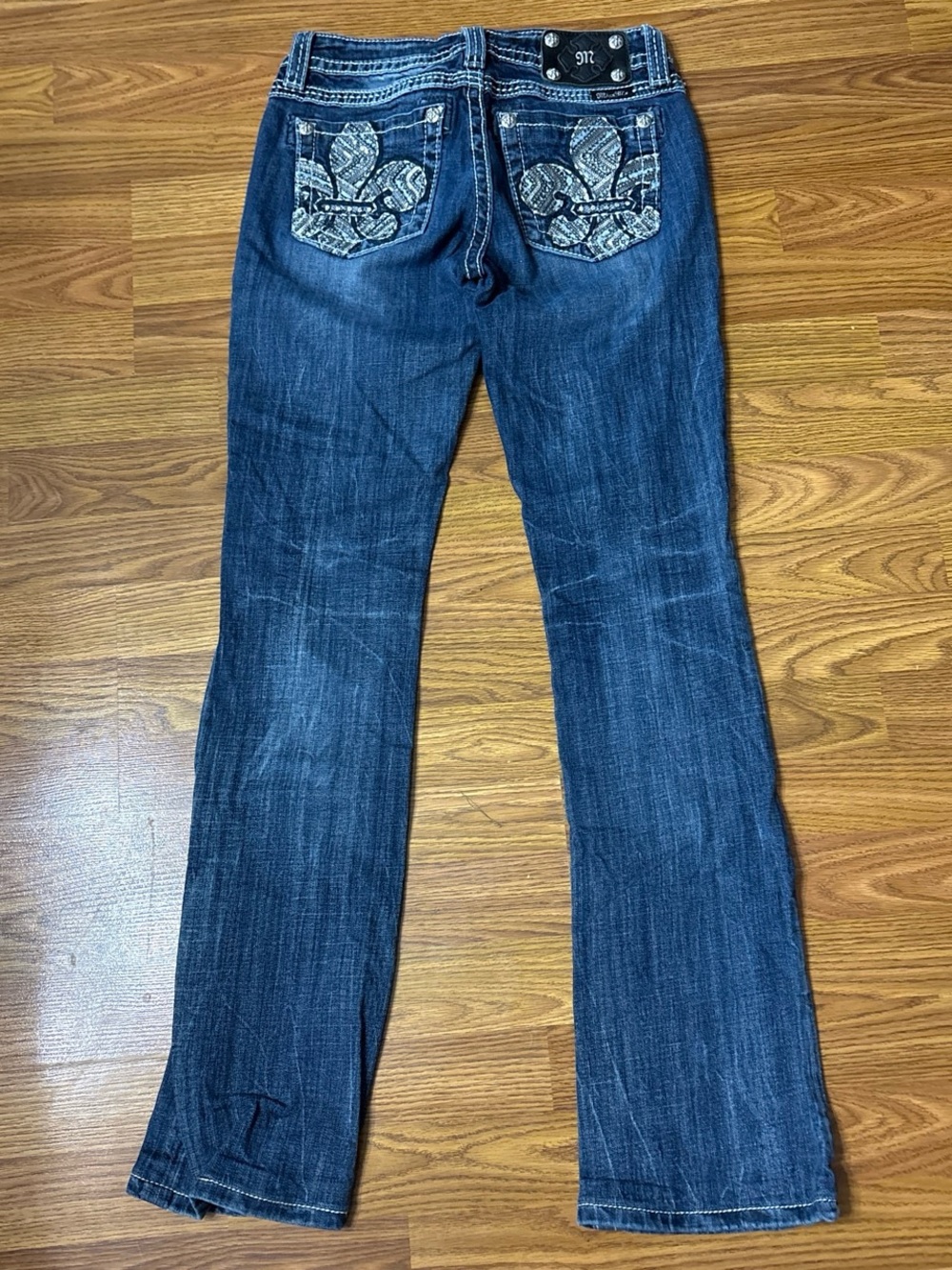 Miss Me Dark Blue Boot Cut Jeans with Embroidered Pockets